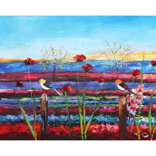 Renkli Gelincik Tarlası Yağlı Boya Tablosu