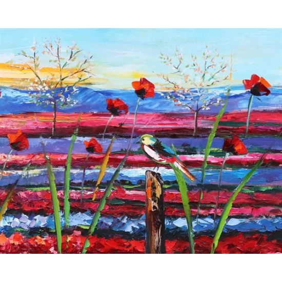 Renkli Gelincik Tarlası Yağlı Boya Tablosu