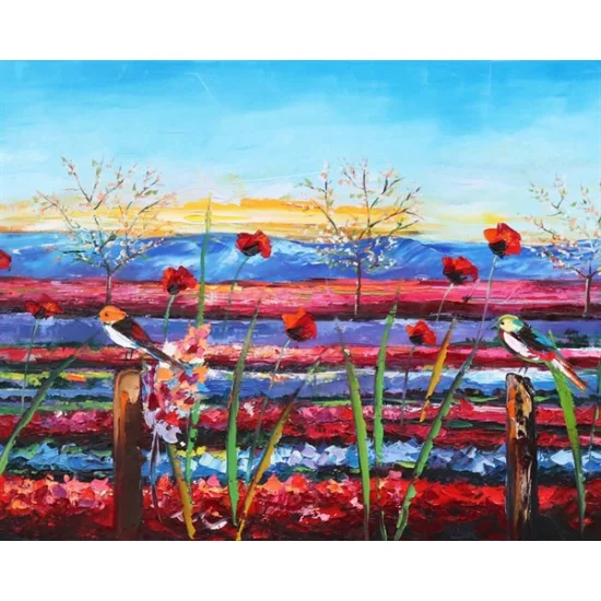 Renkli Gelincik Tarlası Yağlı Boya Tablosu