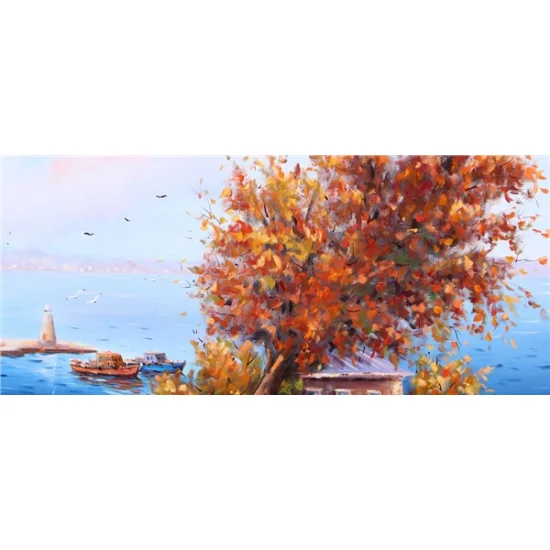 Kız Kulesi Sonbahar Renkleri Yağlı Boya Tablosu