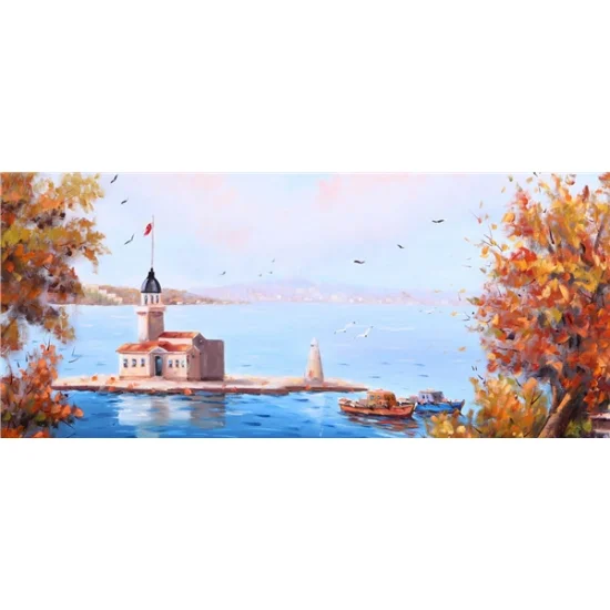 Kız Kulesi Sonbahar Renkleri Yağlı Boya Tablosu