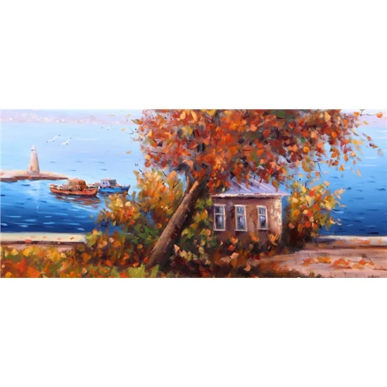 Kız Kulesi Sonbahar Renkleri Yağlı Boya Tablosu