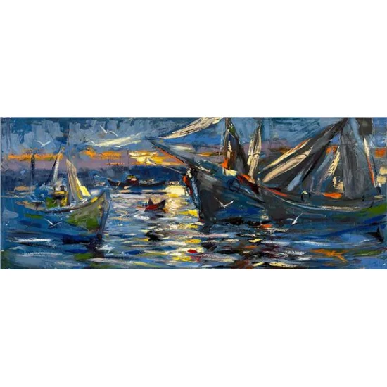 Boğazdaki Balıkçı Tekneleri Yağlı Boya Tablosu