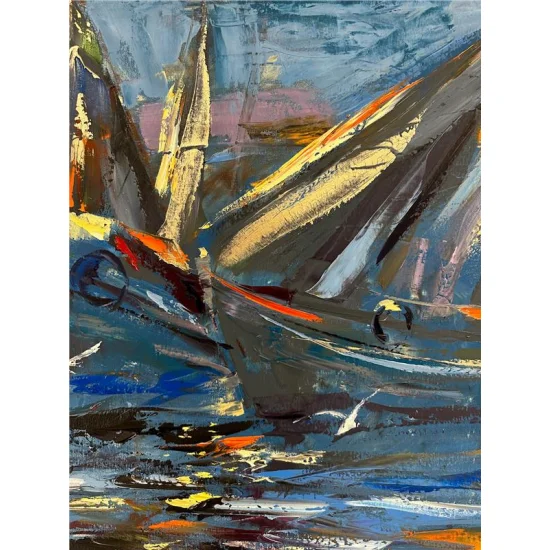 Boğazdaki Balıkçı Tekneleri Yağlı Boya Tablosu