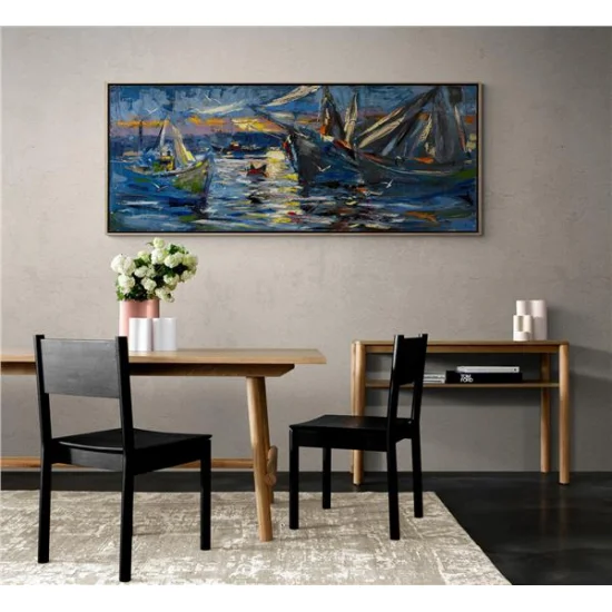 Boğazdaki Balıkçı Tekneleri Yağlı Boya Tablosu