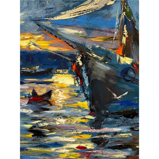 Boğazdaki Balıkçı Tekneleri Yağlı Boya Tablosu