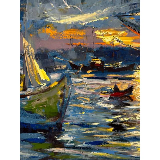 Boğazdaki Balıkçı Tekneleri Yağlı Boya Tablosu