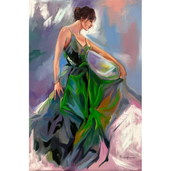 Yeşilli Kadın Yağlı Boya Tablosu