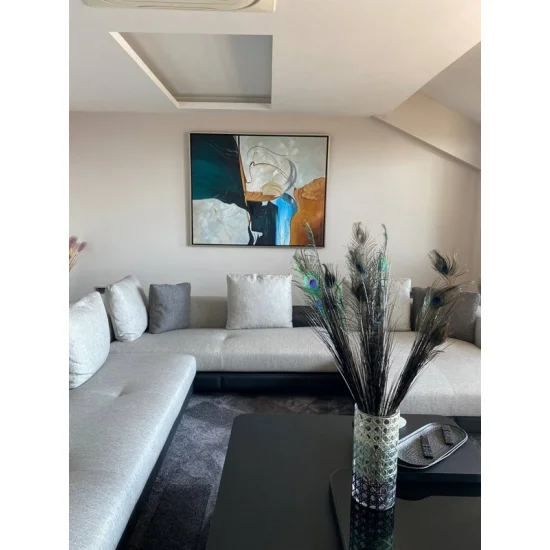 Bej Yeşil Minimalist Siparişe Özel Soyut Yağlı Boya Tablo