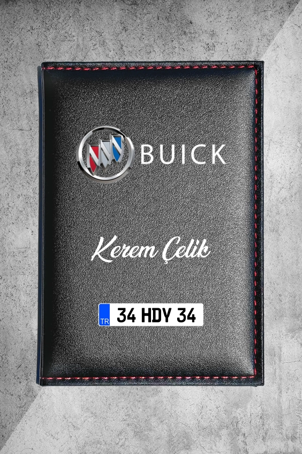 Kişiye Özel Buick Çizimli Termo Deri Ruhsat Kabı