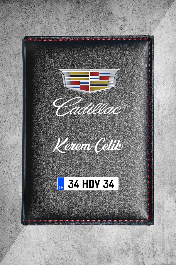 Kişiye Özel Cadillac Logolu Termo Deri Ruhsat Kabı