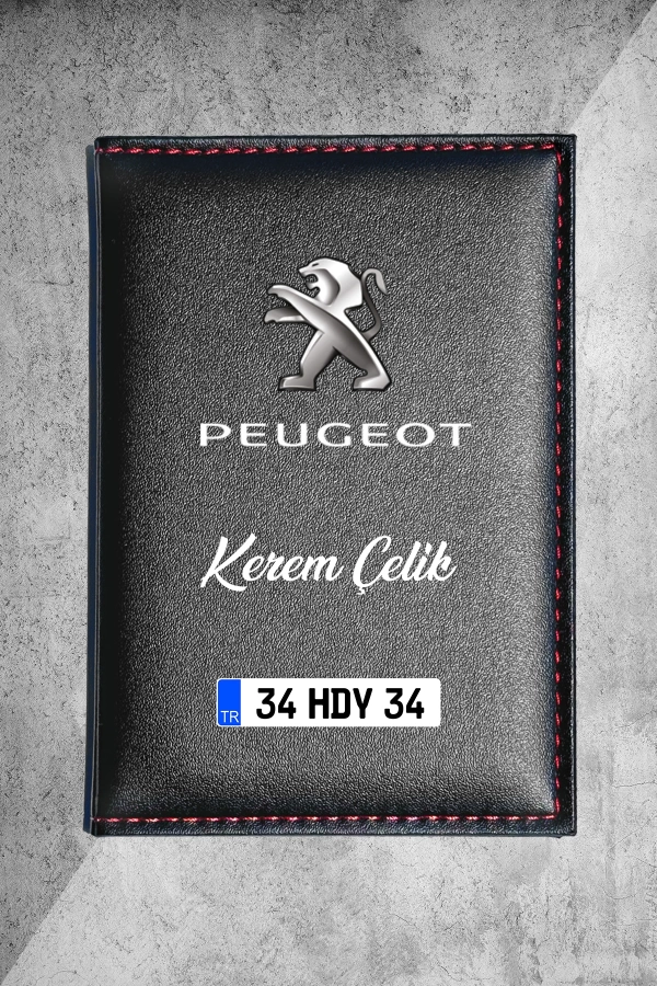 Kişiye Özel Peugeot Logolu Termo Deri Ruhsat Kabı