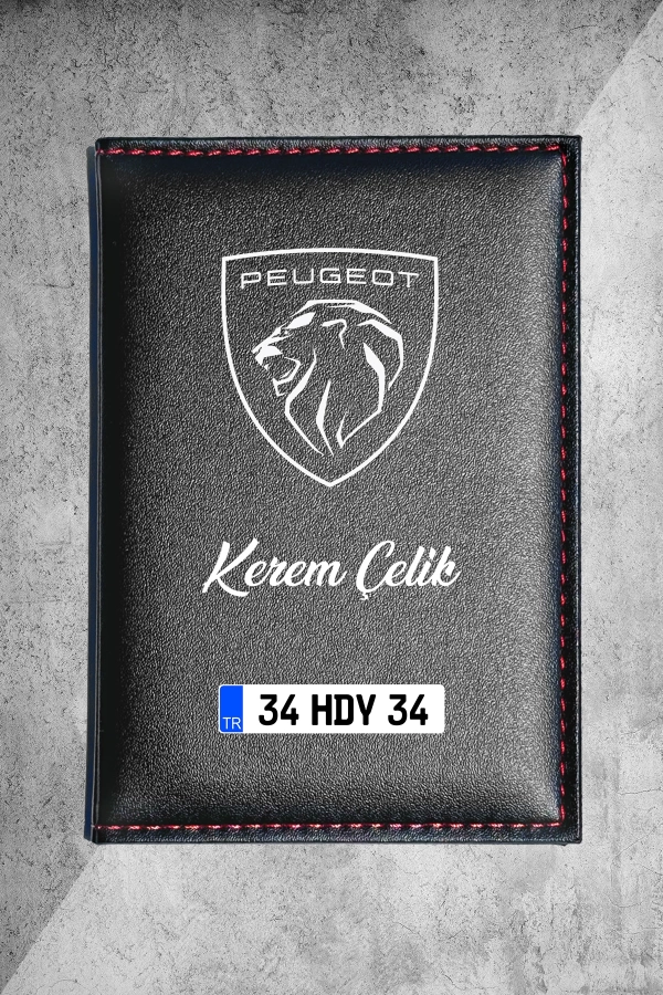 Kişiye Özel Peugeot Logolu Termo Deri Ruhsat Kabı