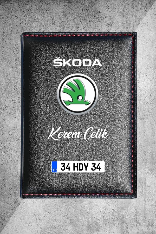 Kişiye Özel Skoda Logolu Termo Deri Ruhsat Kabı