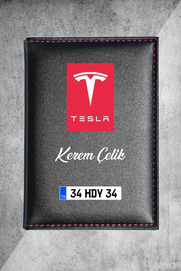 Kişiye Özel Tesla Logolu Termo Deri Ruhsat Kabı