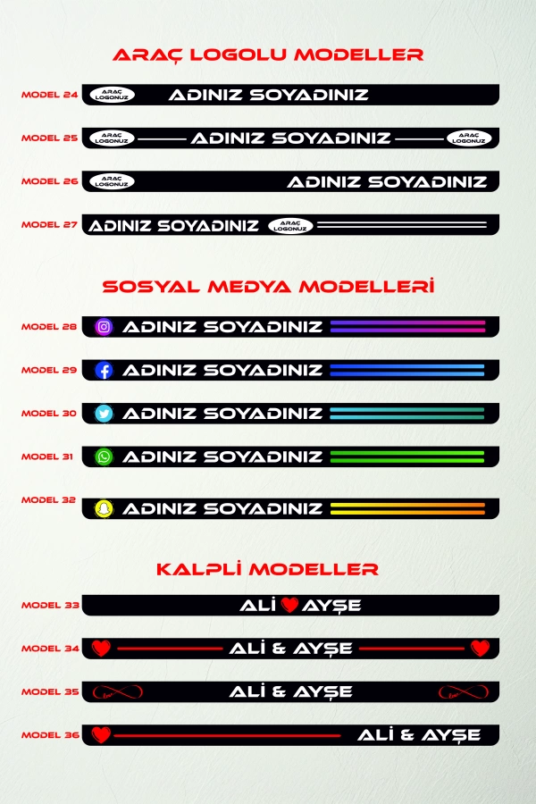 Kişiye Özel İsimli Oto Plakalık - 2 Adet