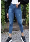 Yüksek Bel Skinny Jean Pantolon  - MAVİ