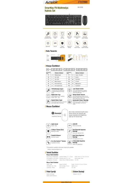 A4 TECH KK-3330 Q USB FN-MM KLV+ OPTİK MOUSE SET