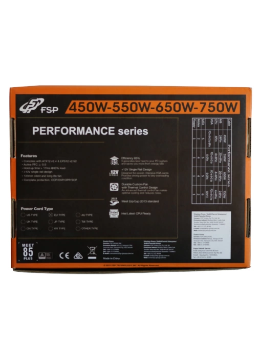 FSP PERFORMANCE 750W FSP750-50AAA 80 PLUS BRONZE POWER SUPPLY