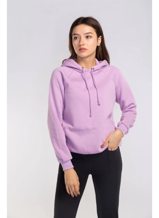 Kapüşonlu Şardonlu Sweatshirt-LİLA