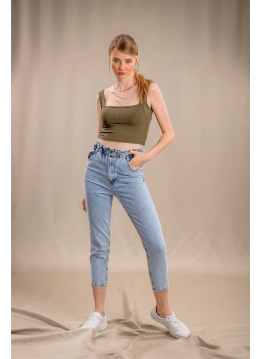 Lastik Detaylı Slim Fit Jeans - MAVİ