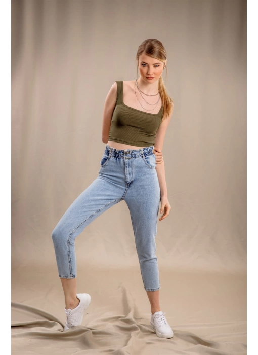 Lastik Detaylı Slim Fit Jeans - MAVİ