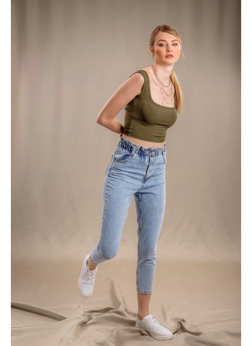 Lastik Detaylı Slim Fit Jeans - MAVİ