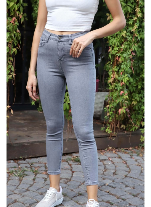 Yüksek Bel Skinny Jean Pantolon - GRİ