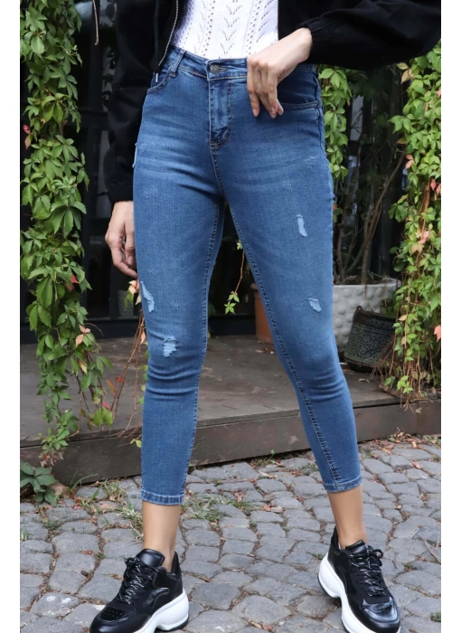 Yüksek Bel Skinny Jean Pantolon  - MAVİ