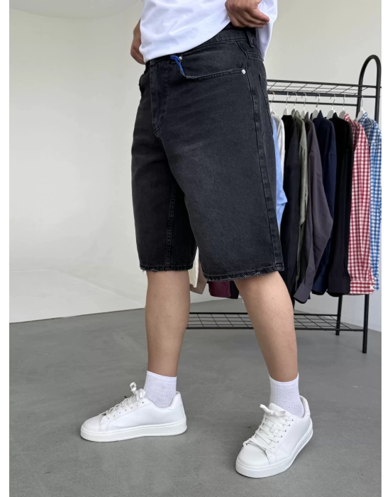 Baggy Yıkamalı Jean Şort