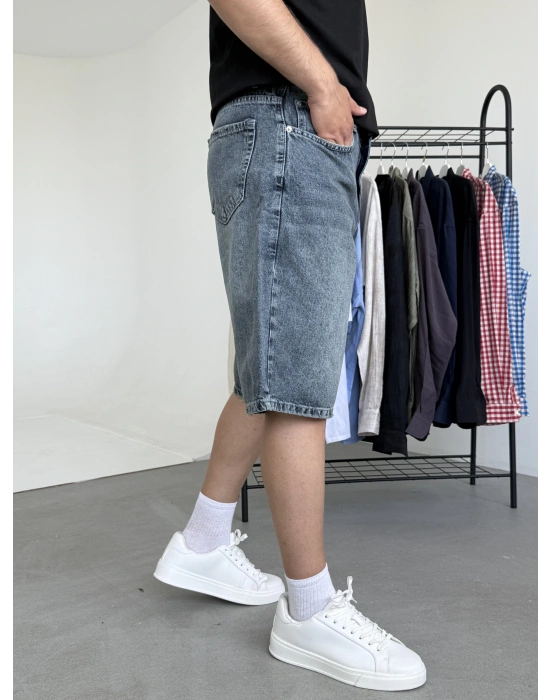 Baggy Yıkamalı Jean Şort