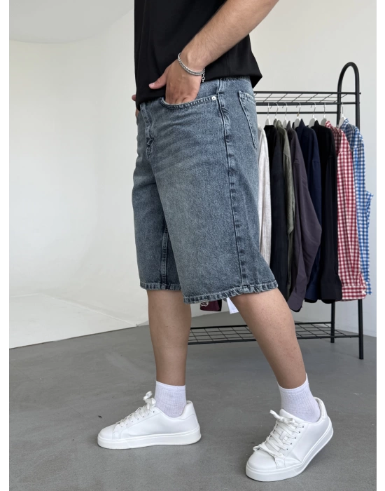 Baggy Yıkamalı Jean Şort