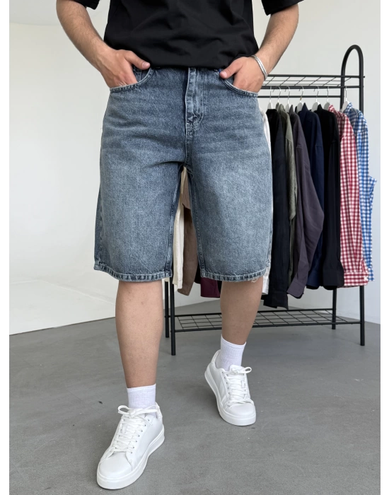 Baggy Yıkamalı Jean Şort