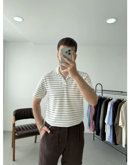 Çizgili Polo Yaka T-Shirt