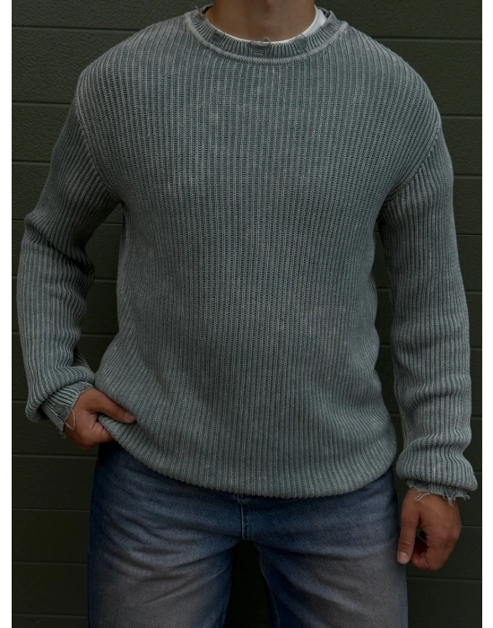 Disstressed Yıkamalı Oversize Kazak