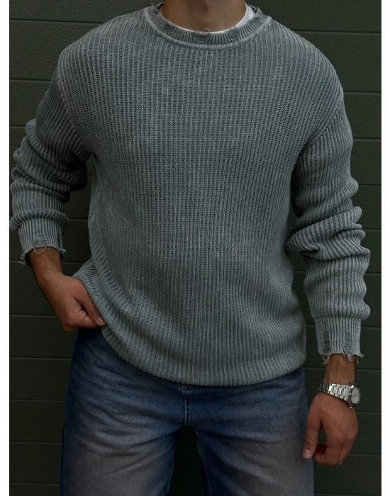 Disstressed Yıkamalı Oversize Kazak