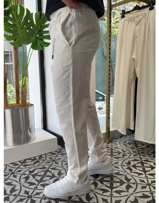 İp Detaylı Keten Pantolon