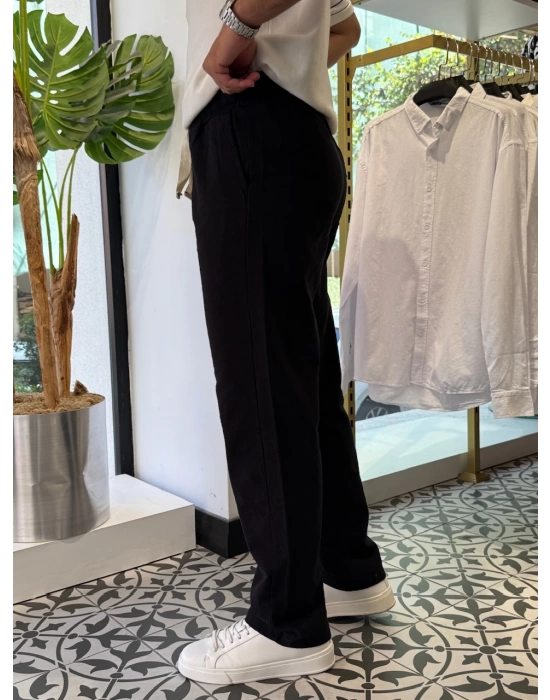 Nakışlı Oversize Keten Pantolon