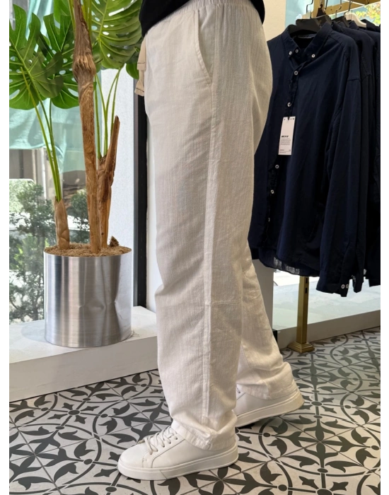 Nakışlı Oversize Keten Pantolon