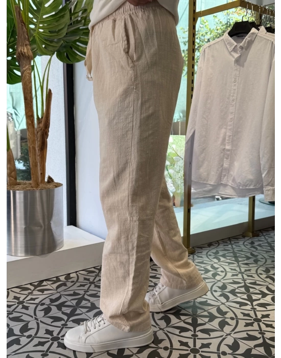 Nakışlı Oversize Keten Pantolon