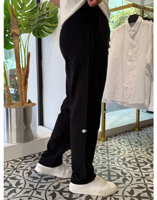 Nakışlı Oversize Keten Pantolon