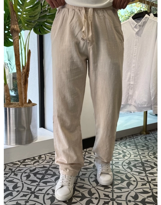 Nakışlı Oversize Keten Pantolon
