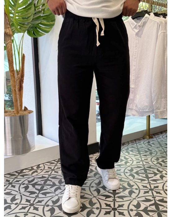 Nakışlı Oversize Keten Pantolon