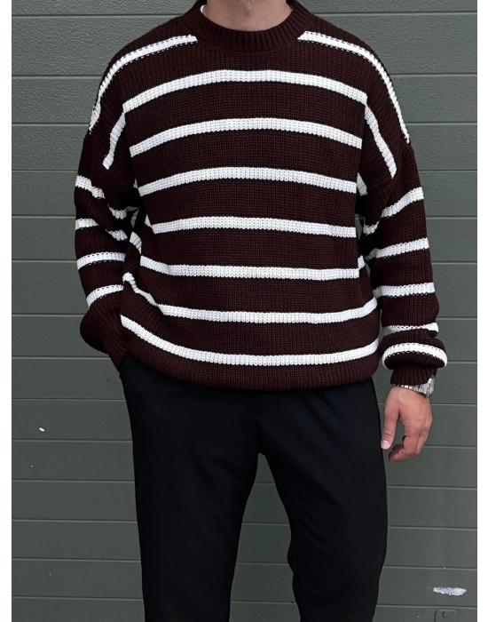 Oversize İnce Çizgili Triko Kazak