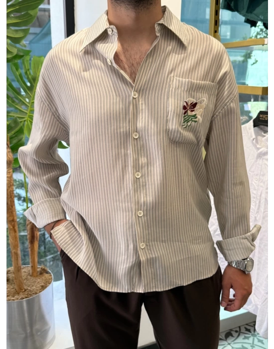 Oversize Nakışlı Gömlek