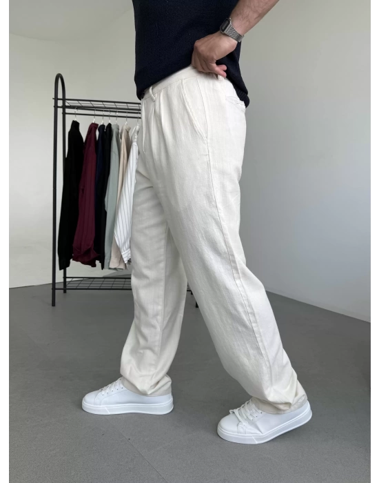 Pileli Keten Pantolon
