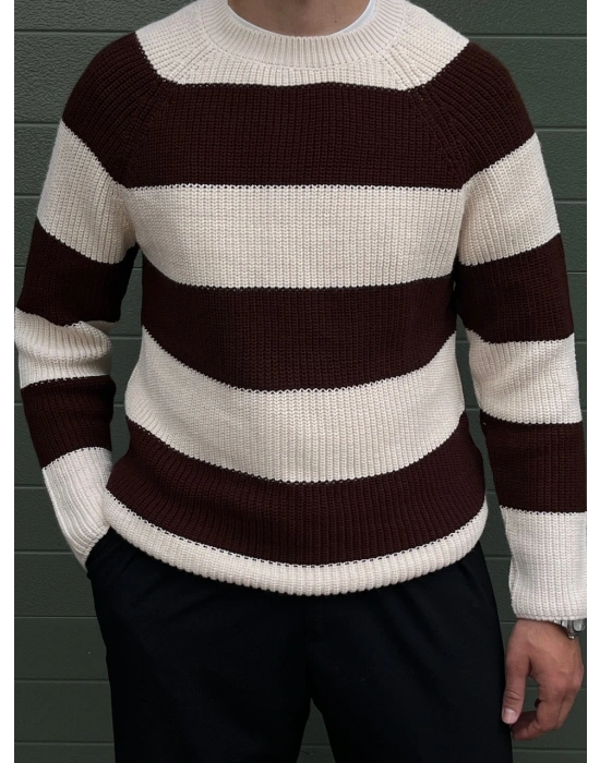 Regular Kalın Çizgili Triko Kazak