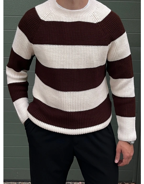 Regular Kalın Çizgili Triko Kazak