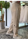 Nakışlı Oversize Keten Pantolon