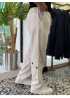 Nakışlı Oversize Keten Pantolon